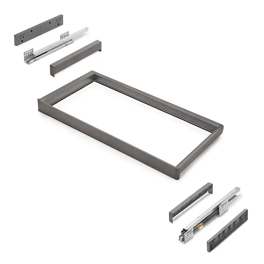 Emuca Telaio con guide a estrazione totale e chiusura morbida per accessori per armadi Quartz, 812-838mm, Alluminio e plastica, Titanio