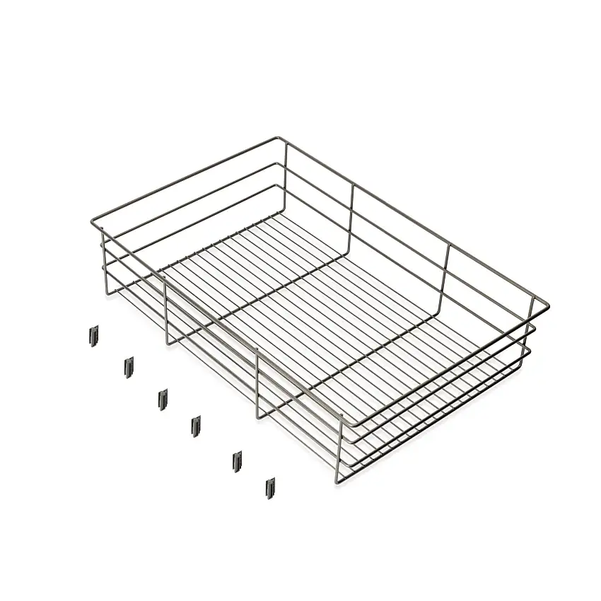 Emuca Cassetto in filo metallico per armadi e cabine armadio Quartz, 640mm (M80), Acciaio, Titanio