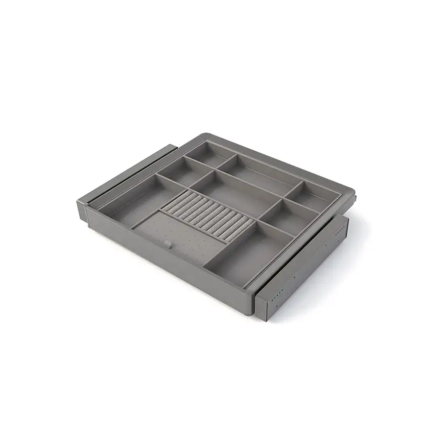 Emuca Kit cassetto organizzatore e telaio regolabile Quartz per armadi, chiusura ammortizzata e estrazione totale, modulo da 60 cm, finitura titanio