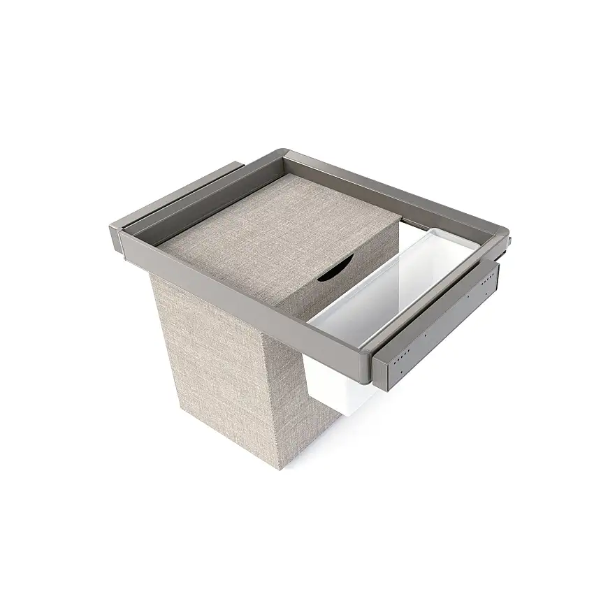Emuca Kit vassoio ausiliario, cesto portabiancheria e telaio regolabile Quartz per armadi, chiusura ammortizzata e estrazione totale, modulo 70 cm, finitura Titanio