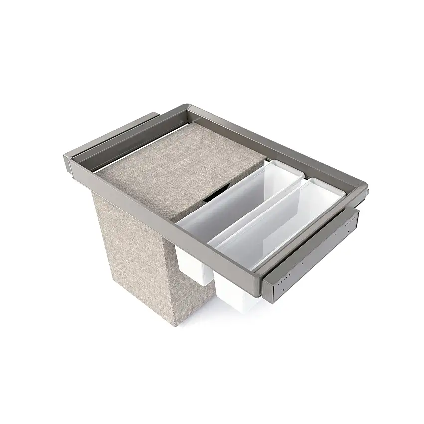 Emuca Kit 2 vassoio ausiliario, 1 cesto portabiancheria e telaio regolabile Quartz per armadi, chiusura ammortizzata e estrazione totale, modulo 80 cm, finitura Titanio