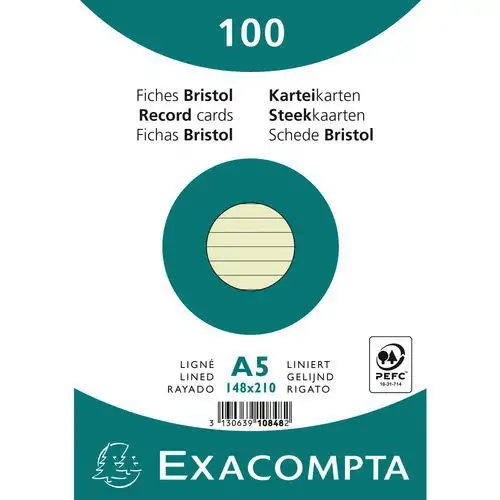 Confezione da 100 schede bristol a righe non perforate 148 x 210 mm