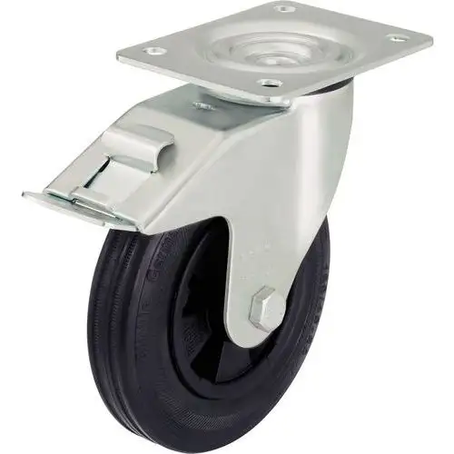 Rotella girevole con piastrina e freno - Portata da 50 a 295 kg - Nera
