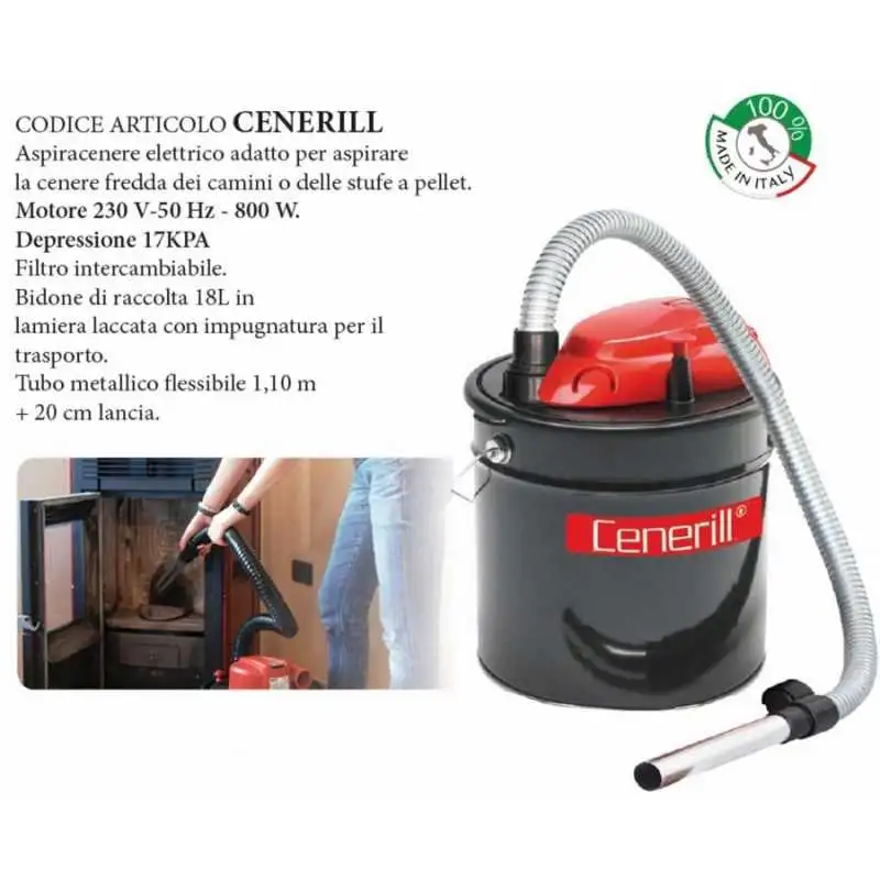ASPIRACENERE ELETTRICO 800W 18lt Camini Stufe a Pellet e Stufe a Legna Aspirazione a Freddo