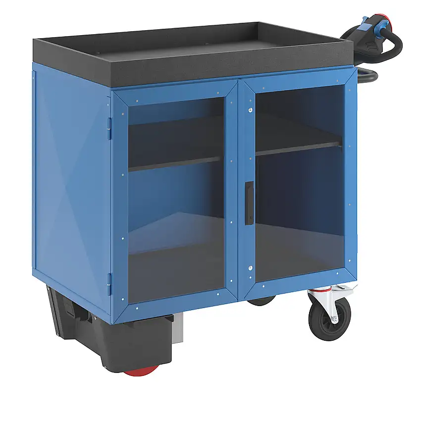 Armadietto con rotelle e azionamento elettrico – eurokraft pro lamiera d'acciaio con ante