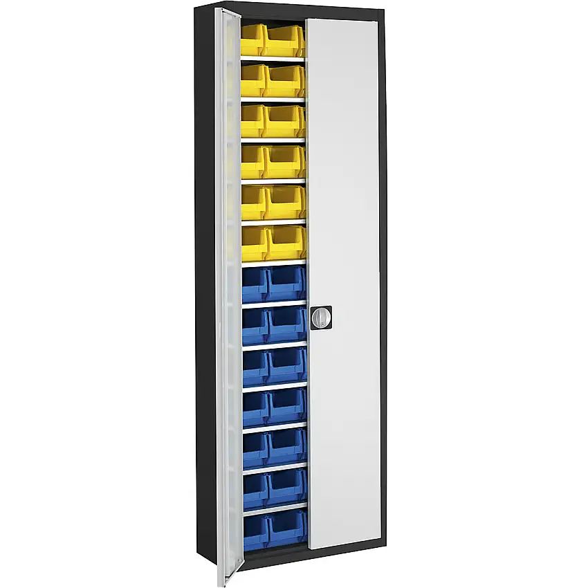 Armadio magazzino con cassette – mauser alt. x largh. x prof. 2150 x 680 x 280 mm, in due colori