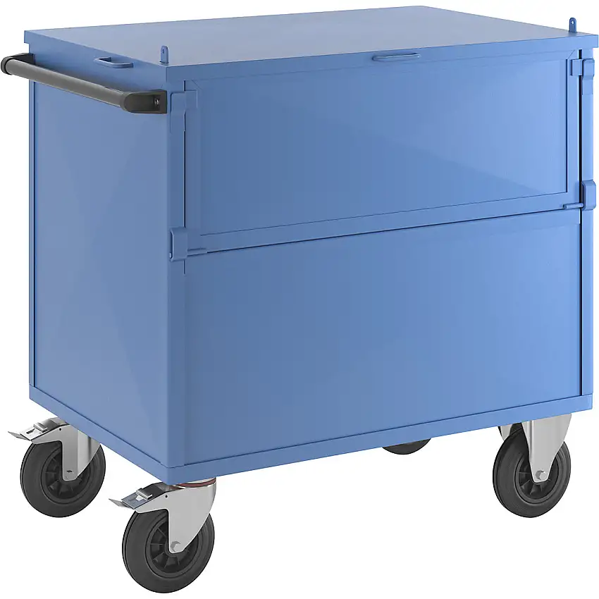 Carrello a cassone – eurokraft pro pareti in lamiera d'acciaio, con coperchio