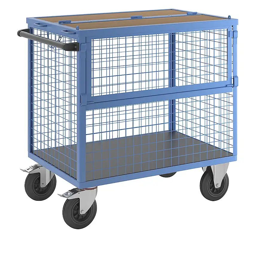 Carrello a cassone – eurokraft pro pareti in reticolare d'acciaio, con coperchio
