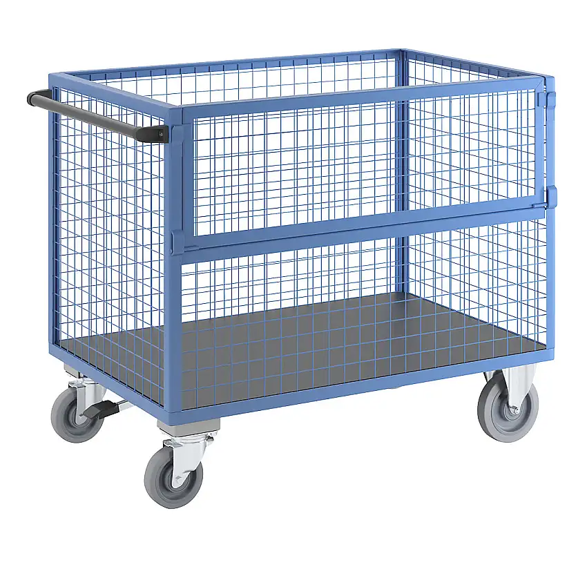 Carrello a cassone – eurokraft pro pareti in griglia d'acciaio, con bloccaggio centrale