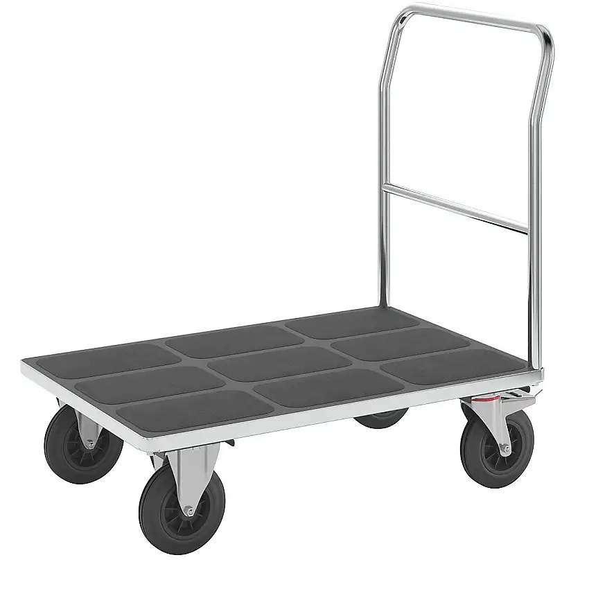 Carrello a pianale – eurokraft pro impugnatura tubolare, ruote in gomma piena