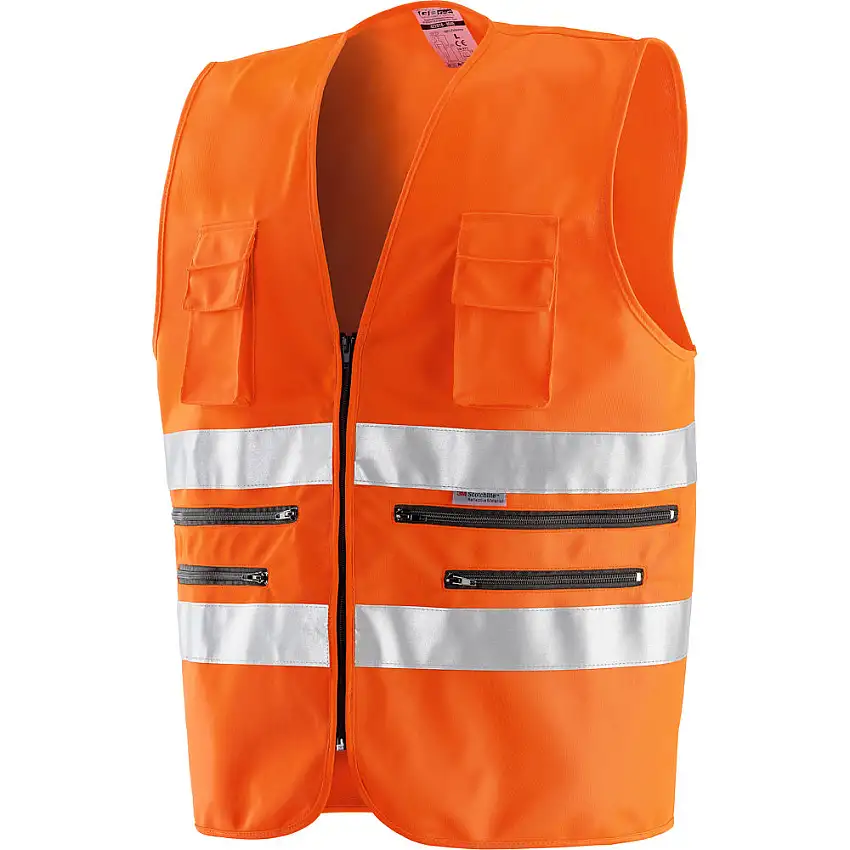 Gilet alta visibilità 100% poliestere smanicato con bande rifrangenti