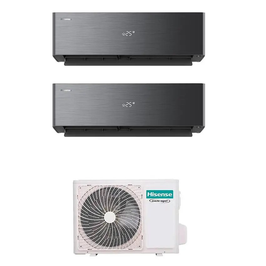 Condizionatore Climatizzatore Hisense Dual Split Inverter R-32 Serie Energy Pro X Black 9000+12000 BTU Con 2AMW42U4RGC Wi-Fi Integrato 9+12