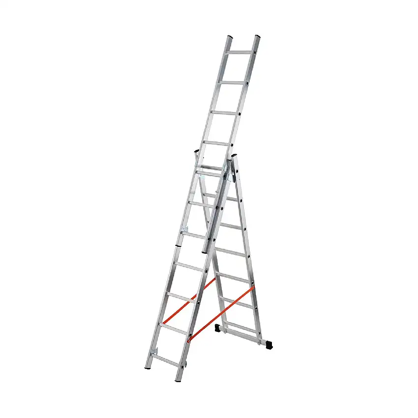 Scala a tre elementi in alluminio utilizzabile a sfilo o a cavalletto con dispositivo antisfilo