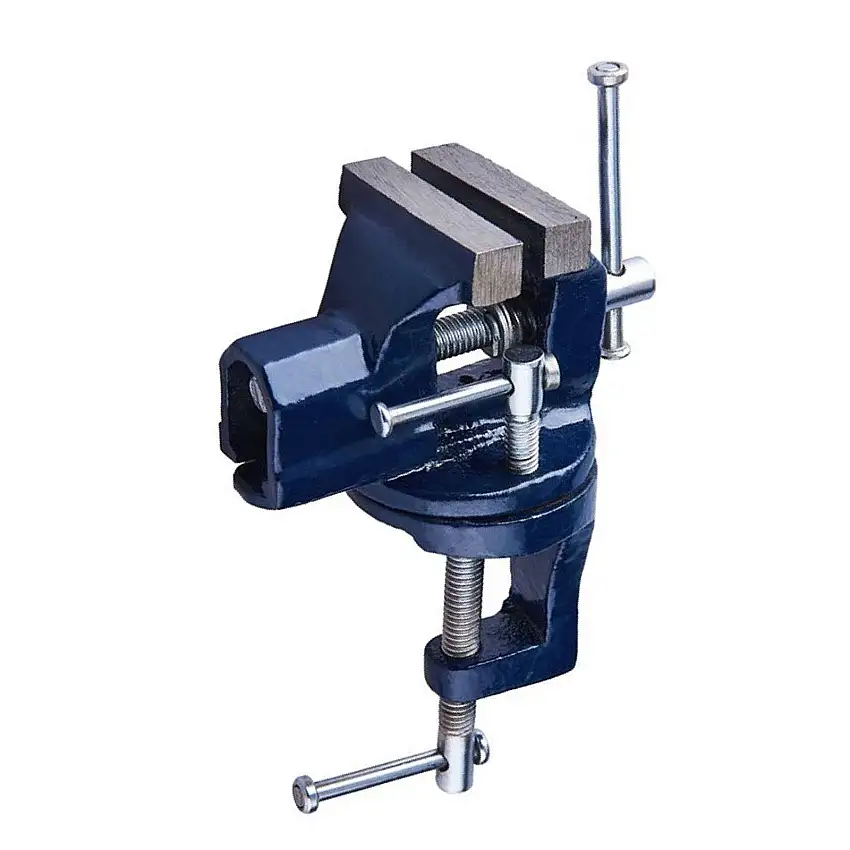 Morsa da banco a galletto in acciaio con base girevole e fissaggio a morsetto 60 mm