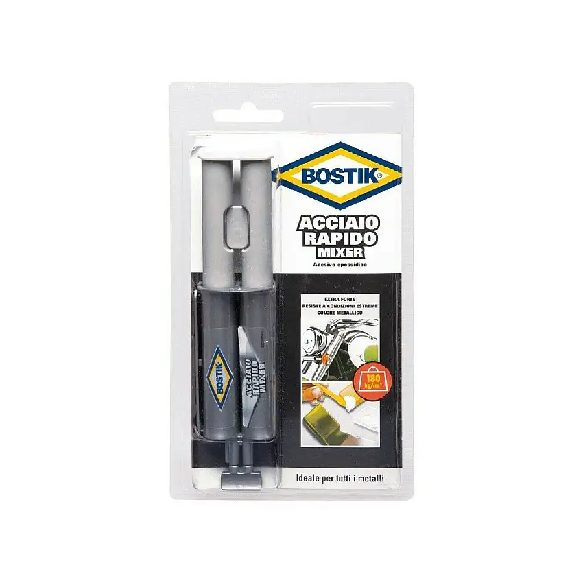 Adesivo "Acciaio Rapido Mixer" bicomponente con forte presa e colore acciaio naturale 24 ml