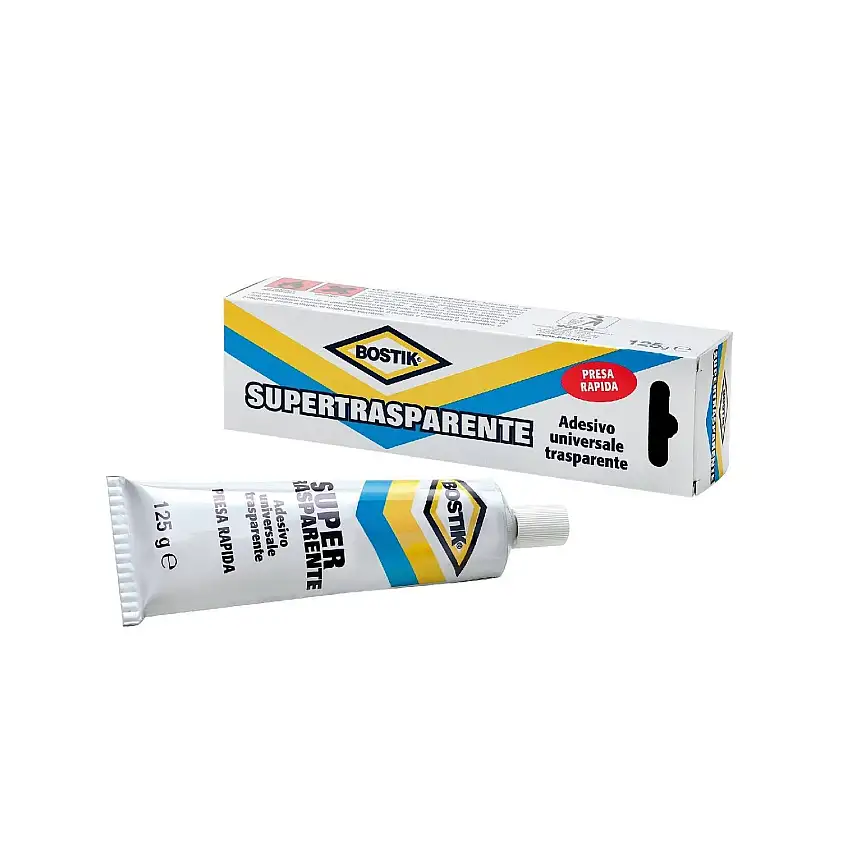 Adesivo "Supertrasparente" universale a contatto incolore a presa rapida resistente