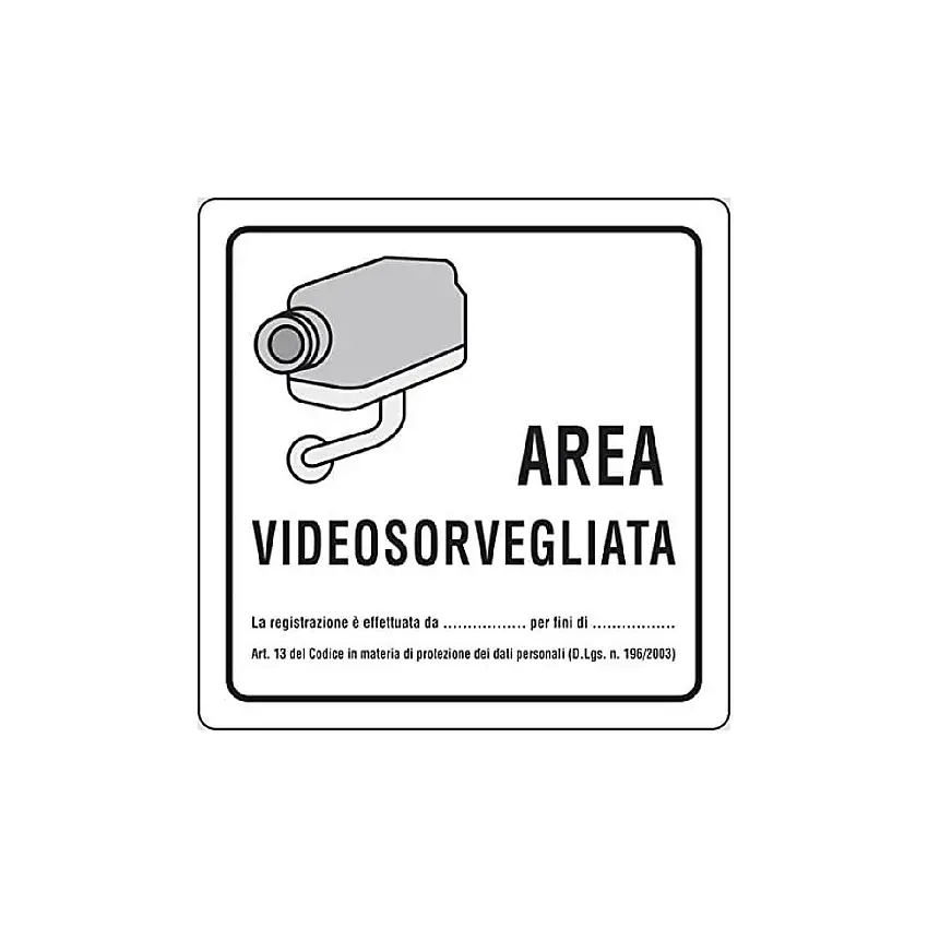Cartello segnaletico "Area Videosorvegliata" realizzato in alluminio 20 x 20 cm