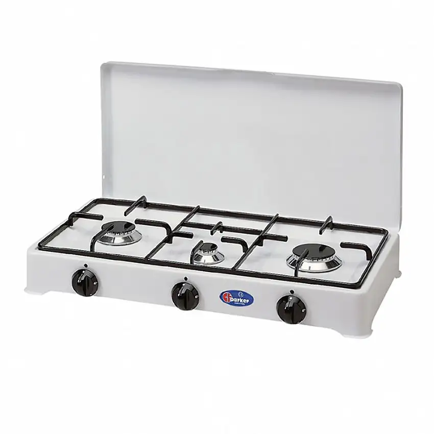 Fornello a gas da campeggio 3 fuochi "Parker" fiamma regolabile "Made in Italy"
