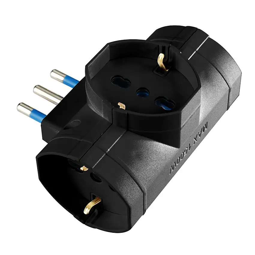 Adattatore Nero Plurist. Spina 16A + 3 Prese 10/16A - Polypool