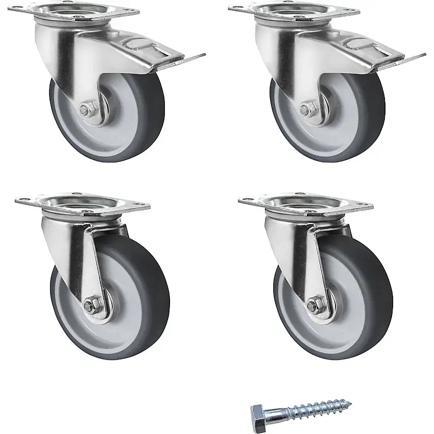 Set di rotelle 2 rotelle a supporto fisso e 2 rotelle pivottanti con fermo