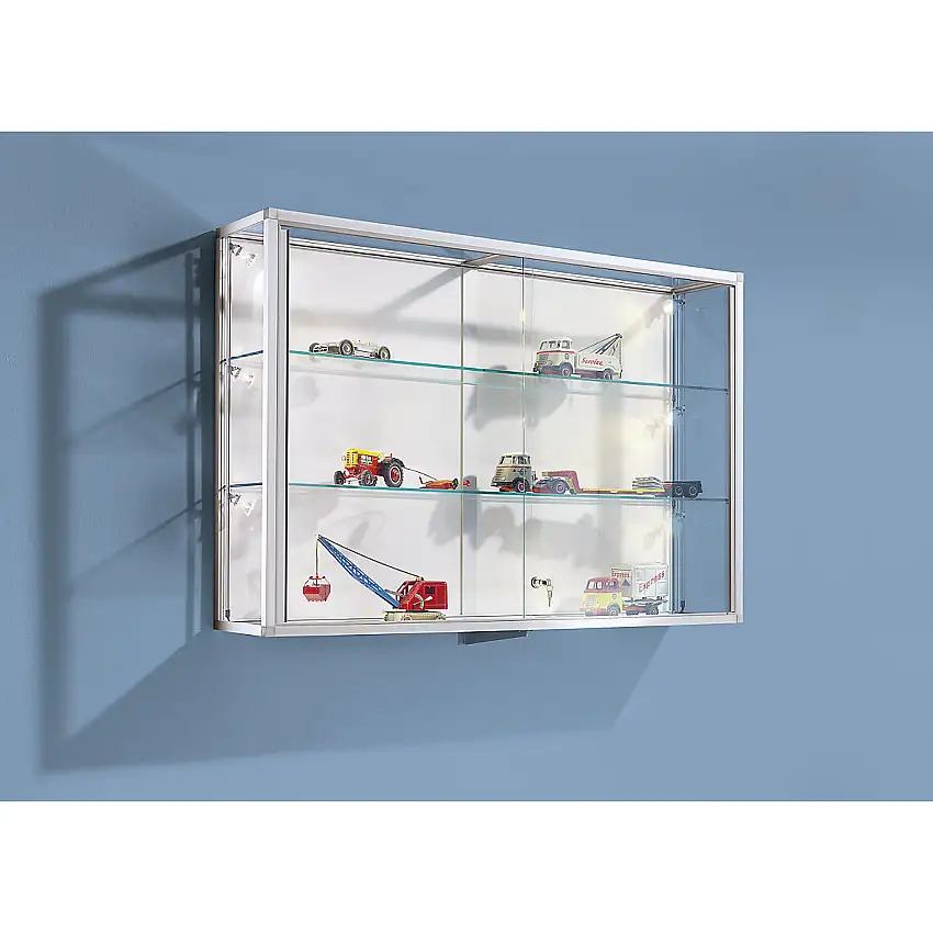 Vetrinetta a muro telaio in alluminio, anodizzato color argento, 2 ripiani in vetro