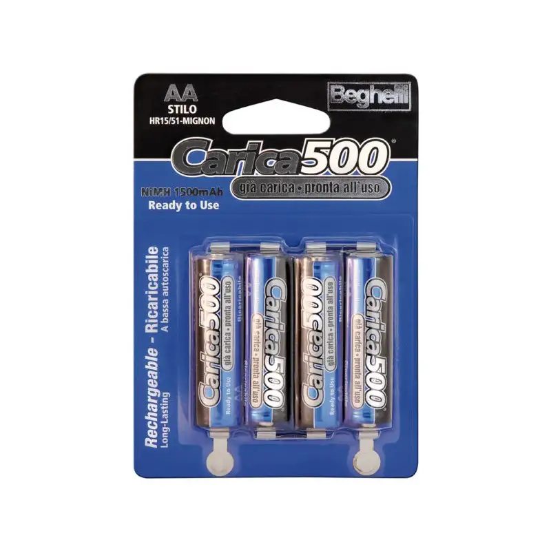 Batterie ricaricabili AA carica500 1.5V - 1.500mAh - blister 4 pezzi