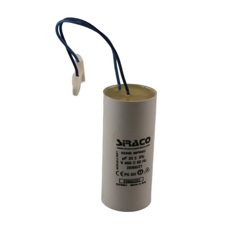 Condensatore 30μf 450V 50Hz senza codolo con cavo 15cm faston femmina Aleyay