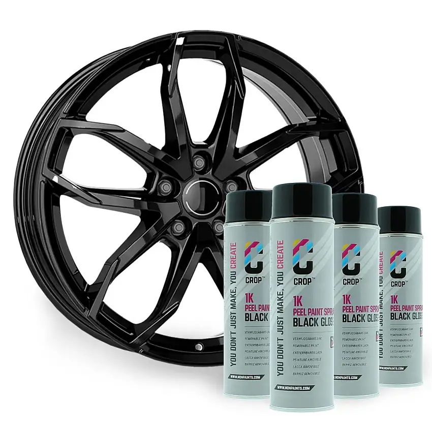 CROP Peel Paint Spray Set Cerchi LUCIDO NERI - 4x 500ml