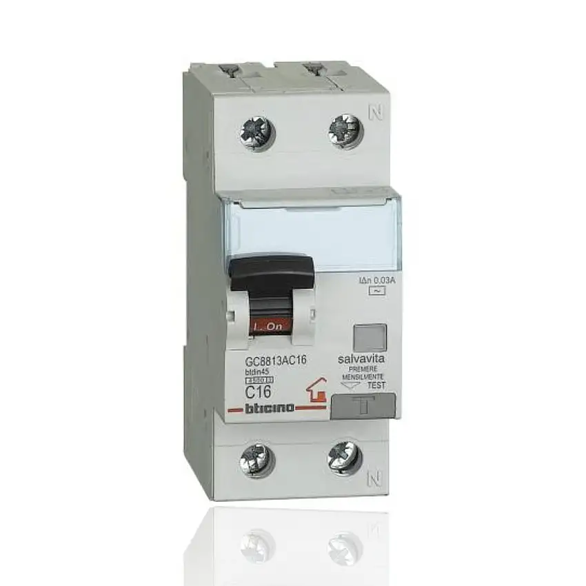 BTICINO GC8813AC6 - Magnetotermico differenziale BTDIN-RS 1P+N - 4500 - C6 - 0,03 - tipo AC