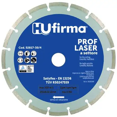 DISCO DIAMANTATO A SETTORI HU-FIRMA S/FLANGIA DIA.230 MM