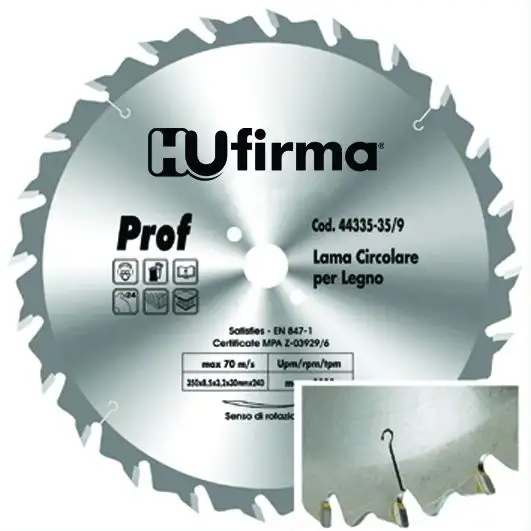 LAMA CIRCOLARE HU-FIRMA LEGNO 24 DENTI PER CANTIERE F30 350 MM