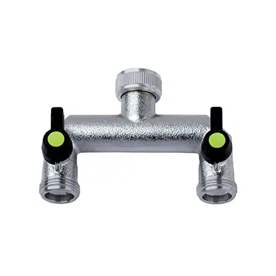 Collettore cromato 2 uscite indipendenti e regolabili a grande passaggio d'acqua 1"