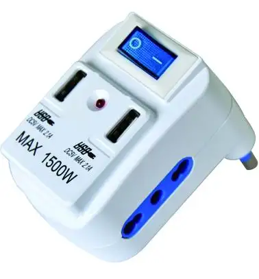 ADATTATORI VIGOR CON INTERRUTTORE DOPPIO 10/16A +2USB SPINA 16A