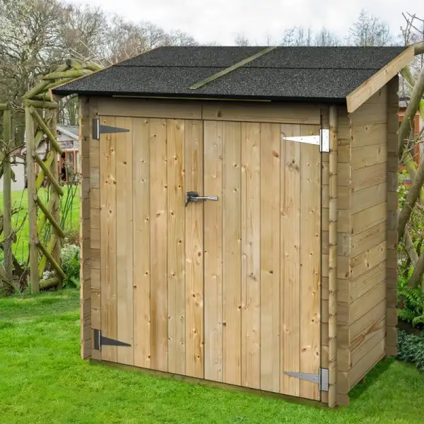 Casetta da giardino AMBROGIO 155x85cm - Rimessa in legno per attrezzi con porta doppia cieca - Pavimento osb 12mm - tetto osb 23mm - ALCE