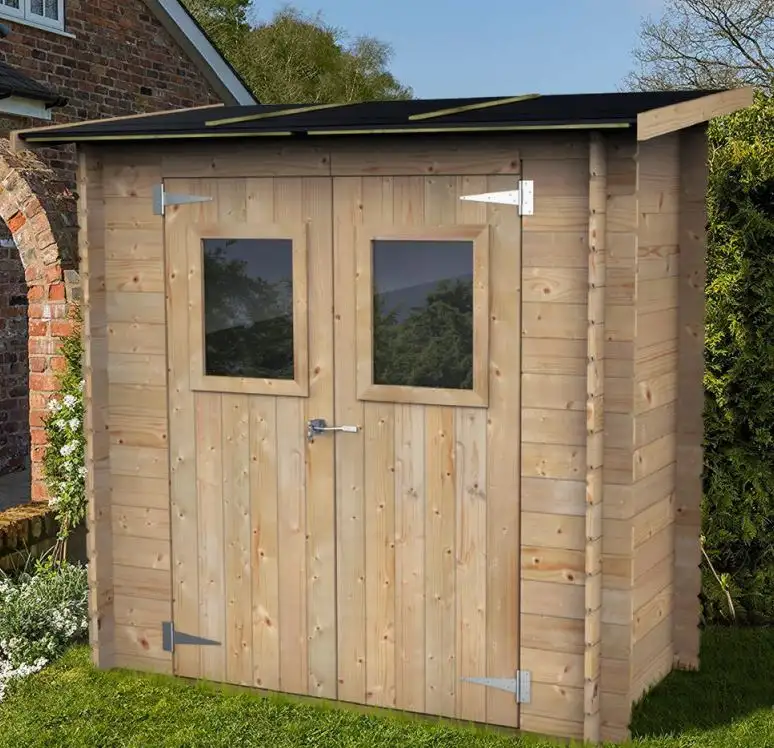 Casetta da giardino addossata rimessa in legno per attrezzi HOBBY 198x98cm - Porta doppia finestrata – Monofalda - ALCE