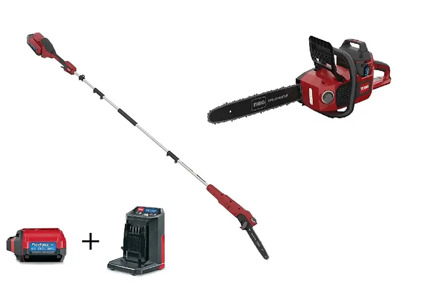 KIT TORO FLEX-FORCE 60V: ELETTROSEGA barra da 41cm + POTATORE, barra da 10cm + BATTERIA 60V 2,5 AH + CARICABATTERIA RAPIDO