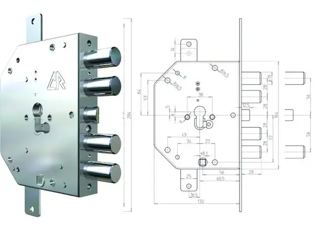 SERRATURA CR PER PORTE BLINDATE 2155/28G-01MC APPLIC DX  60 MM