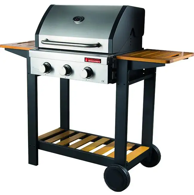 BARBECUE SANDRI GAS OCEANIA 3 FUOCHI STEEL/WOOD  10,8 KW