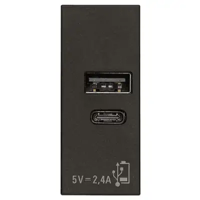 VIMAR 30292.ACG - Alimentatore USB A+C 12W 2,4A 5V - Nero - Linea