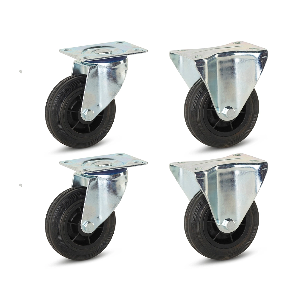 Set di 4 - Ruote fisse e girevoli in gomma (2x) - 100mm - 75kg - Specifiche per ruota