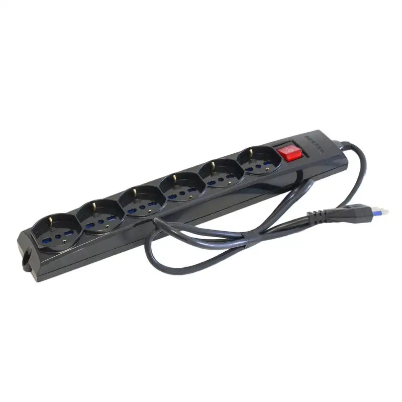 Multipresa nera 6 uscite Universali Schuko + Bivalenti Cavo 1,2 Mt