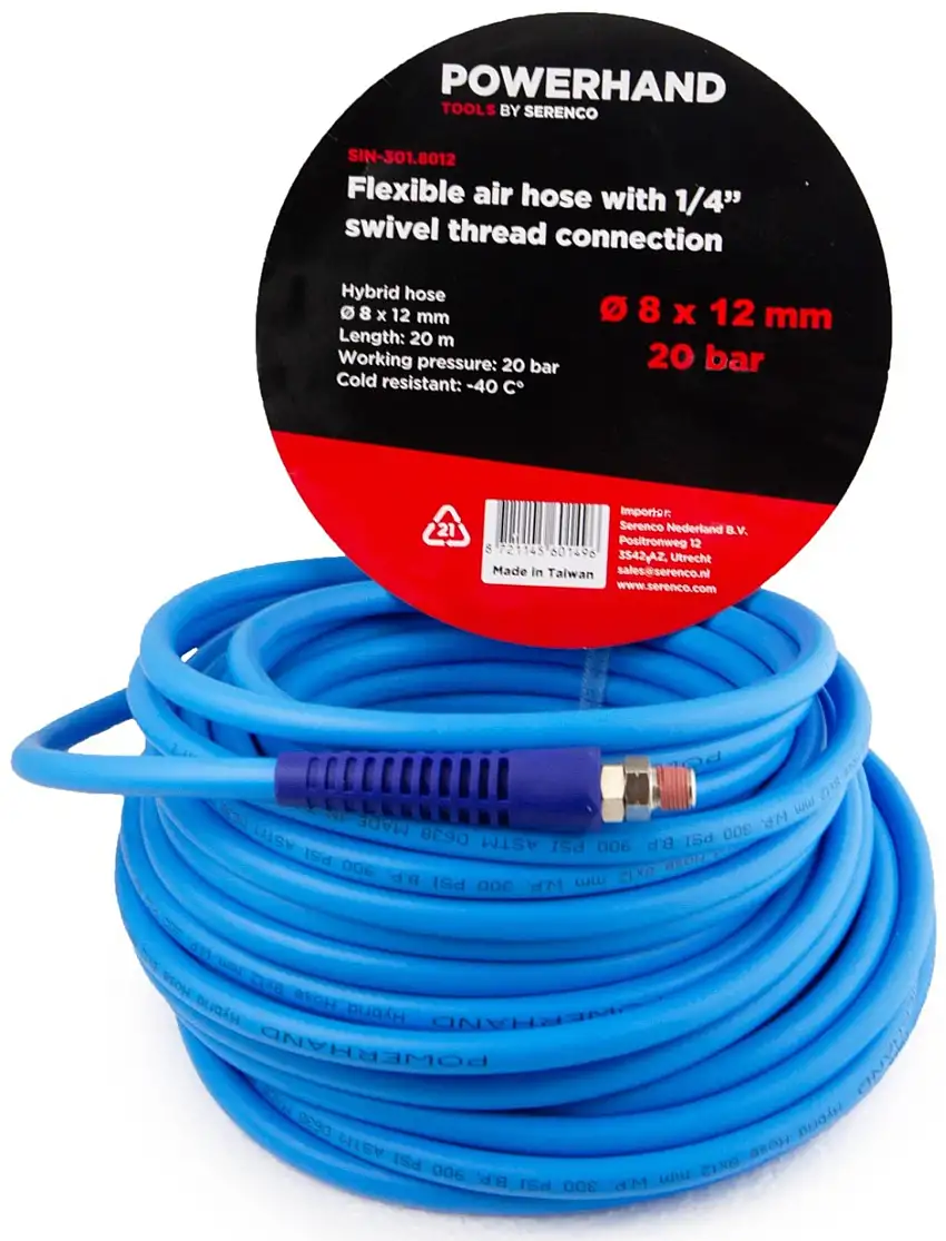 POWERHAND Tubo flessibile dell'aria 8 x 12 mm + attacco filettato da 1/4" - 20 metri
