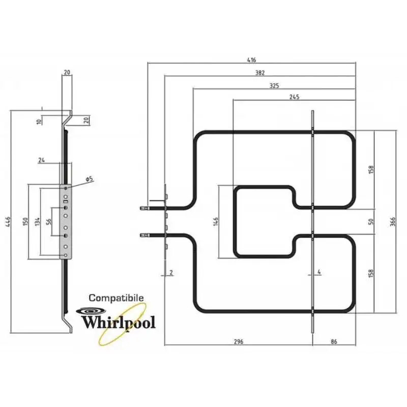 RESISTENZA GRILL CIELO FORNO WHIRLPOOL 1400 WATT 480121104179 COMPATIBILE